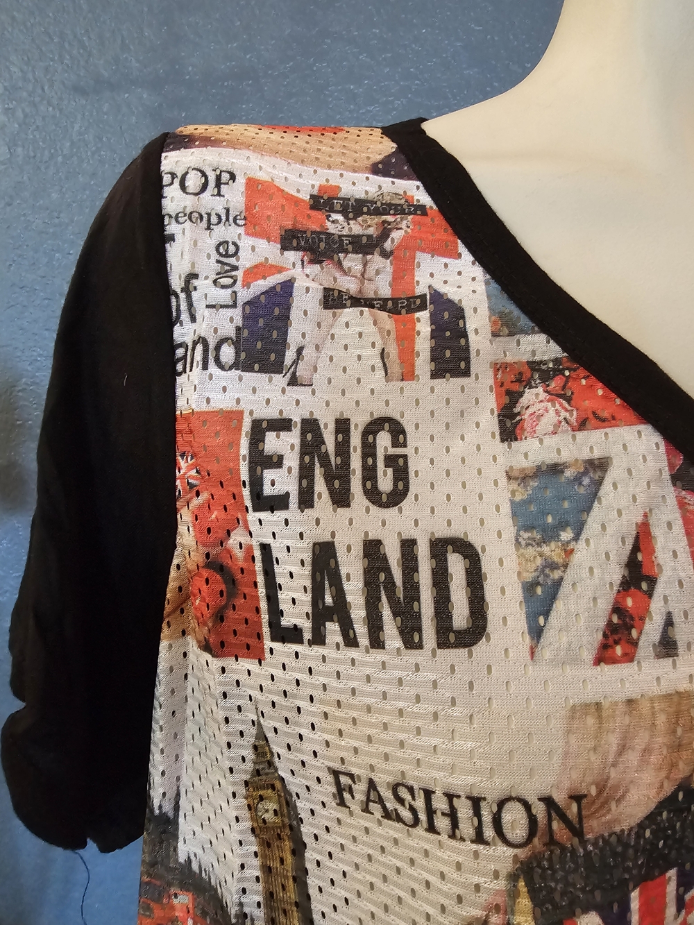Blush Union Jack Collage V-Neck Tee - Black, Red, White, Blue - Picture 5 of 10